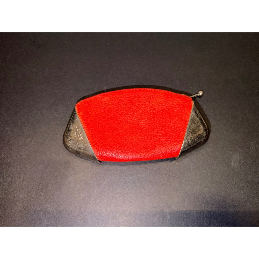 Groom Paris Vintage Red Pebbled Leather Coin Purse Metal Corners Zip Pouch